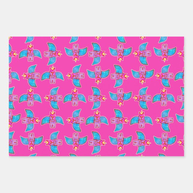Sketchy Creatures Colourful Pattern Wrapping Paper Sheet (Front)
