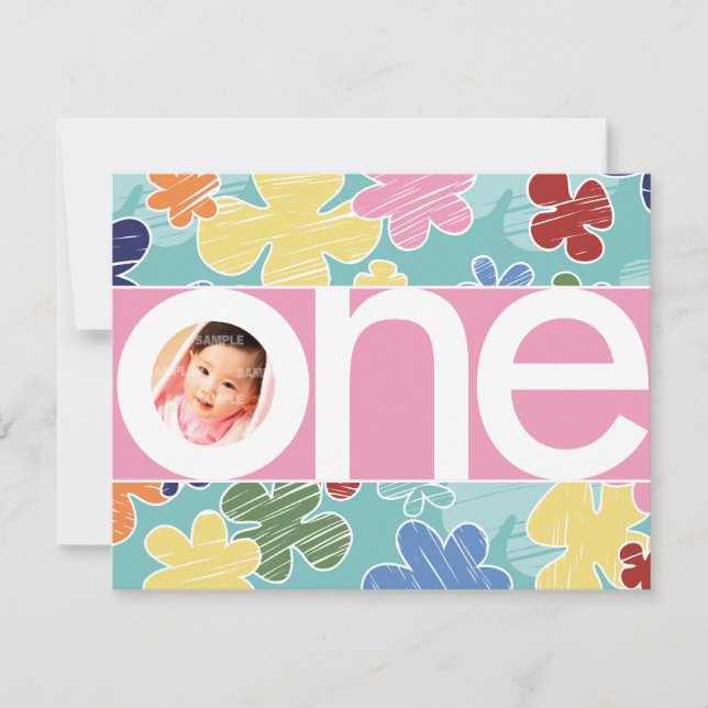 Sketchy Flowers First Birthday Pink Invitation (Front)