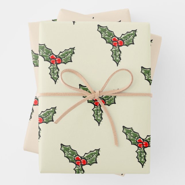Sketchy Mistletoe Christmas Wrapping Paper Sheet (In situ)