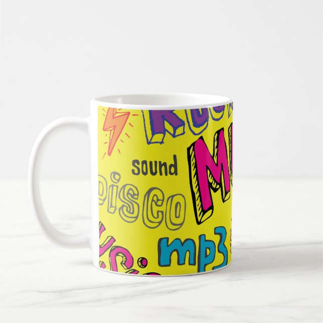 Sketchy Music Doodles Seamless Background Coffee Mug (Left)