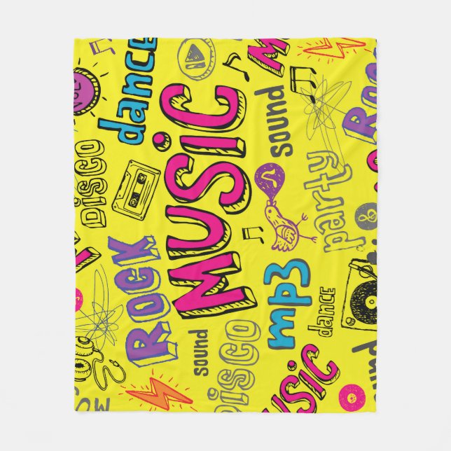 Sketchy Music Doodles Seamless Background Fleece Blanket (Front)