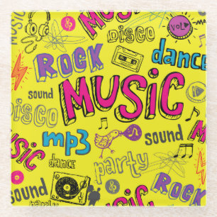 Sketchy Music Doodles Seamless Background Glass Coaster