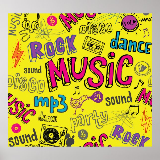 Sketchy Music Doodles Seamless Background Poster (Front)