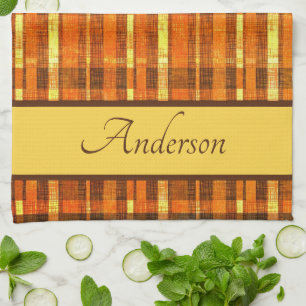 Sketchy orange plaid personalised tea towel