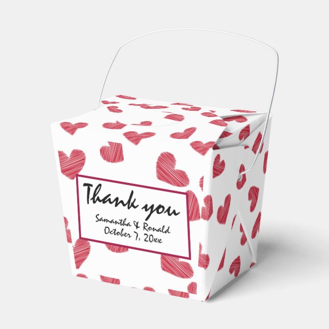 Sketchy Red Heart Wedding  Favour Box (Front Side)