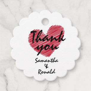 Sketchy Red Heart Wedding Favour Tags