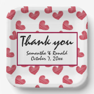 Sketchy Red Heart Wedding Paper Plate