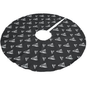 Sketchy Sailboat Pattern Brushed Polyester Tree Skirt