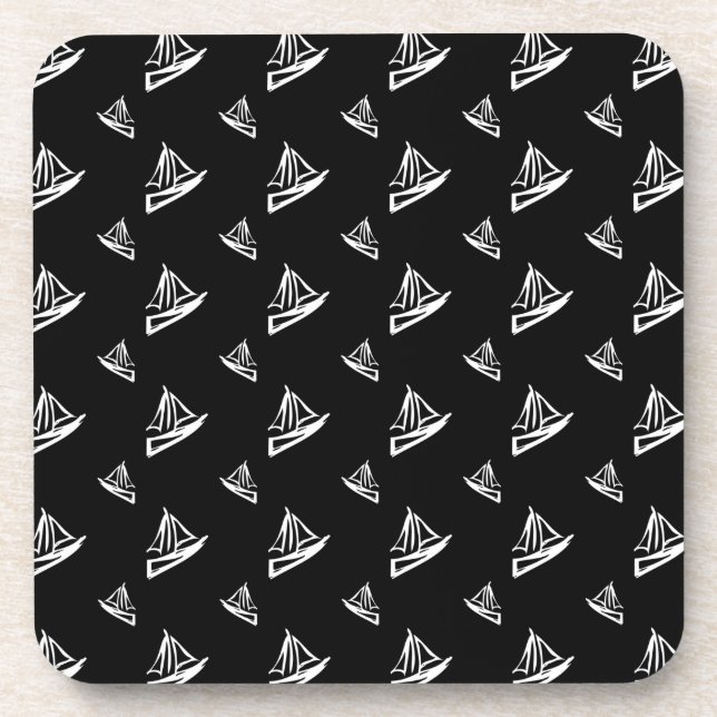 Sketchy Sailboat Pattern Coaster (Front)
