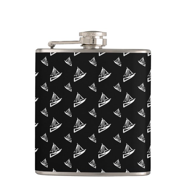 Sketchy Sailboat Pattern Hip Flask (Front)