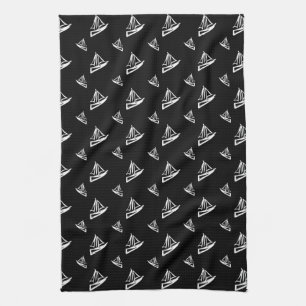 Sketchy Sailboat Pattern Tea Towel
