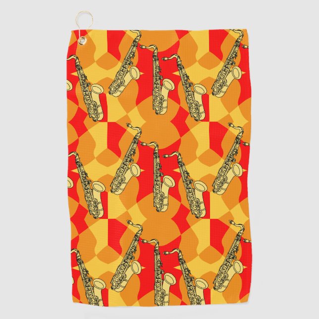 Sketchy Saxophone Grey Pattern Golf Towel (Front)