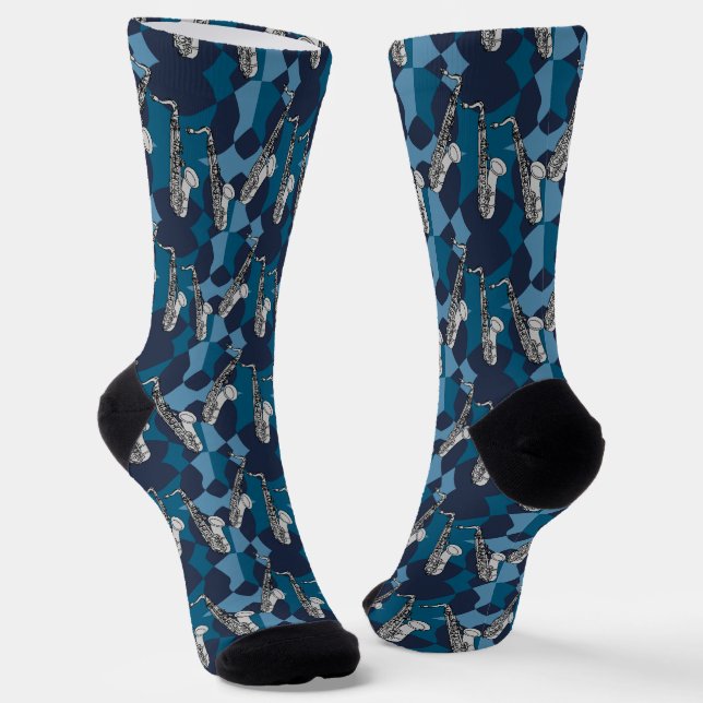 Sketchy Saxophone Grey Pattern Socks (Angled)