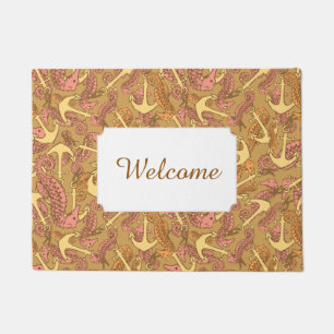 Sketchy Seahorse And Anchor Pattern Add Your Tex Doormat