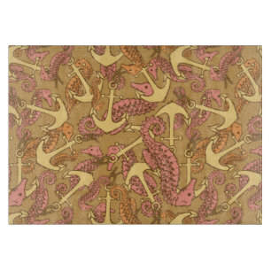 Sketchy Seahorse And Anchor Pattern Cutting Board