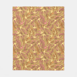 Sketchy Seahorse And Anchor Pattern Fleece Blanket