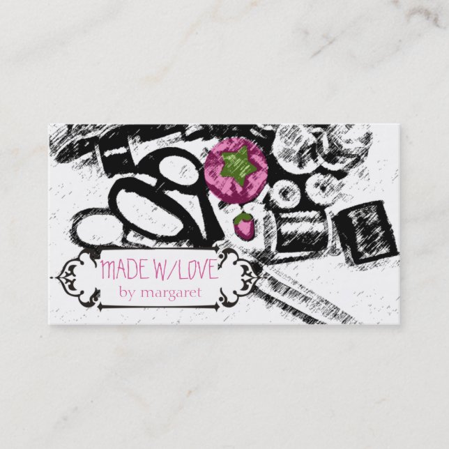 sketchy sewing notions pink pincushion seamstress business card (Front)