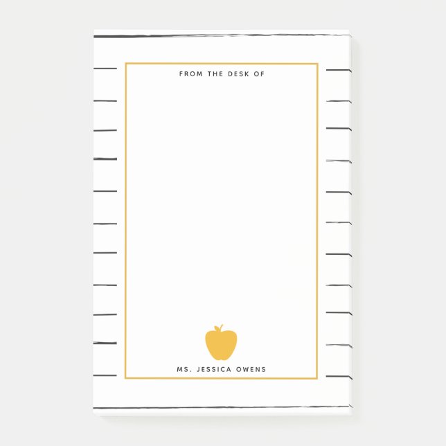 Sketchy Stripes Yellow Apple Teacher Post-it Notes (Front)