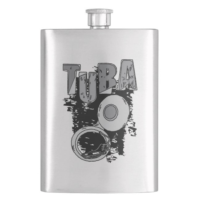 Sketchy Tuba and Text Hip Flask (Front)