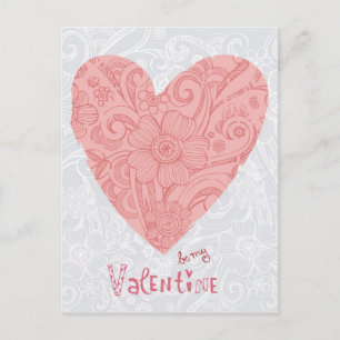 Sketchy Valentine's Doodle Heart and Swirls Holiday Postcard