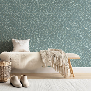 Sketchy Wavy Vines / delft blue Wallpaper