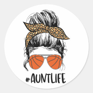 Sketll Aunt Messy Bun  Classic Round Sticker