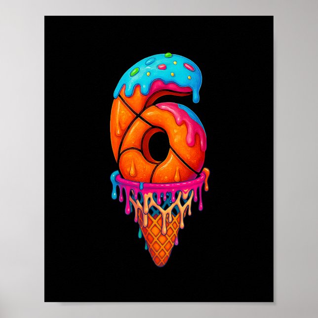 Sketll Drip 6 Year Old Ice Cream Drip 6th Birthday Poster (Front)