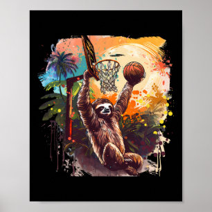 Sketll Nature Sloth Slam Dunk Splash Sketll Player Poster