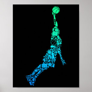 Sketll Player Coach Dunking Kids Boys Men Poster
