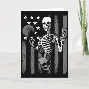 Sketll Player Skeleton Athlete Halloween Usa Flag Card