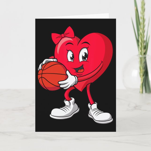 Sketll Valentine's Day Cute Red Heart Player Girls Card (Front)