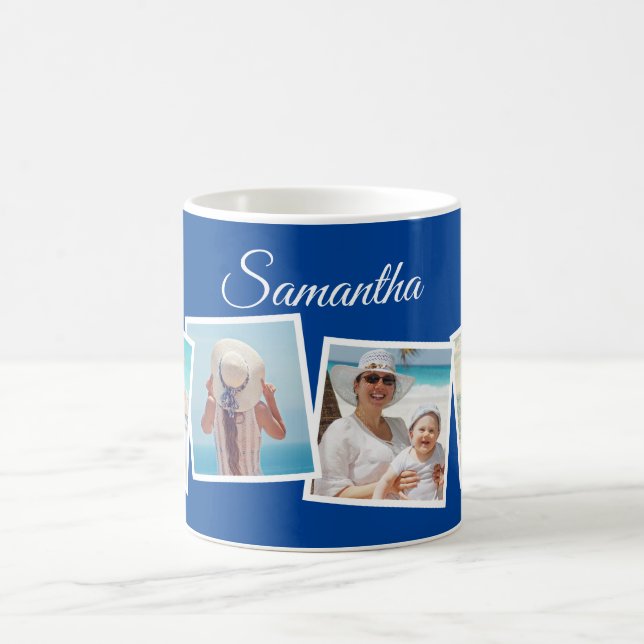 Skewed 4 Photo Collage Personalised Custom Colour Coffee Mug (Center)
