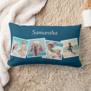 Skewed 4 Photo Collage Personalised Custom Colour Lumbar Cushion