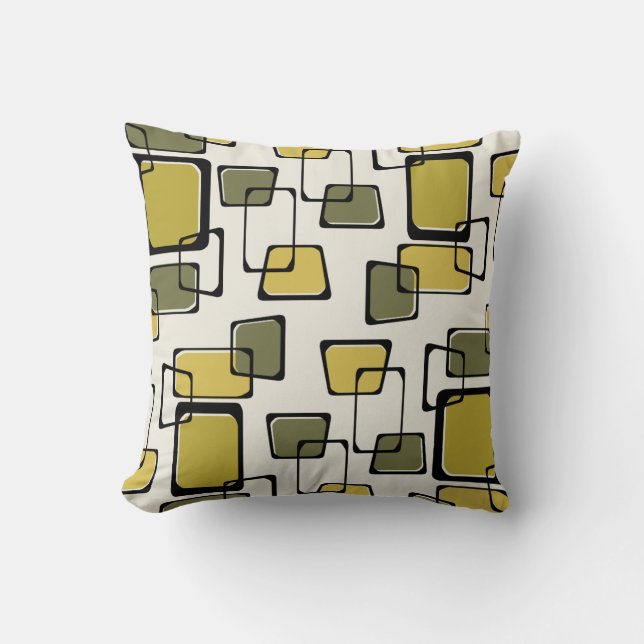 Skewed Squares Midcentury Pattern Chartreuse Cushion (Front)