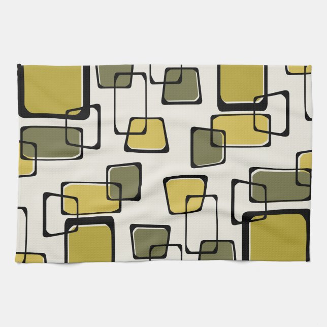 Skewed Squares Midcentury Pattern Chartreuse Tea Towel (Horizontal)