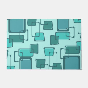Skewed Squares Midcentury Turquoise Doormat