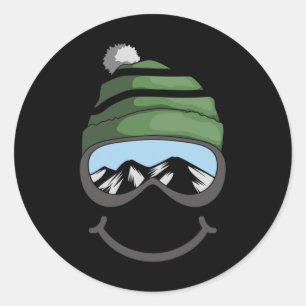 Ski And Snowboard Lover Gift Smiling Skier Or Boar Classic Round Sticker