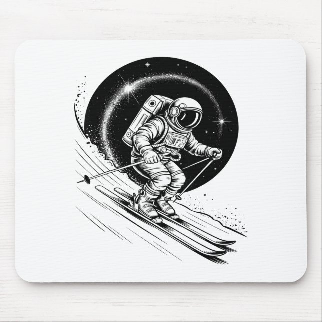 Ski astronaut winter sport skier funny space mouse pad (Front)