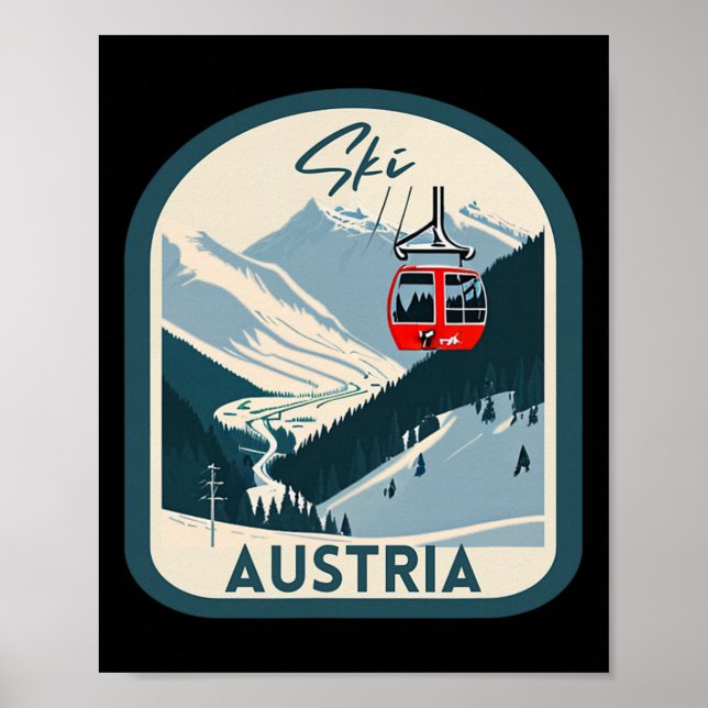 Ski Austria Retro Vintage Style Austrian Skiing  Poster (Front)