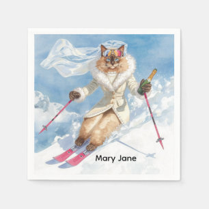 Ski Bachelorette Party Bride on the Slope  Napkin