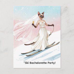 Ski Bachelorette Party for cat Lovers Invitation Postcard