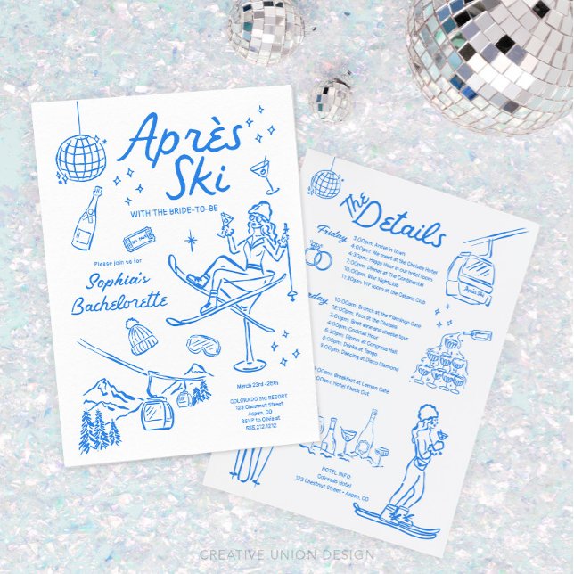 Ski Bachelorette Party Invite and Itinerary Aprés  (Ski Bachelorette)