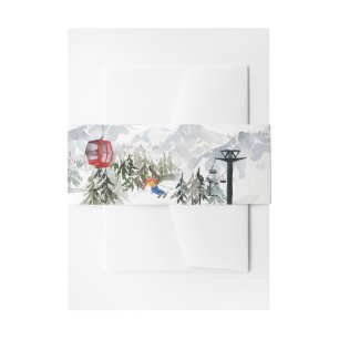 Ski Bachelorette Watercolor Gondola & Cabin Invitation Belly Band