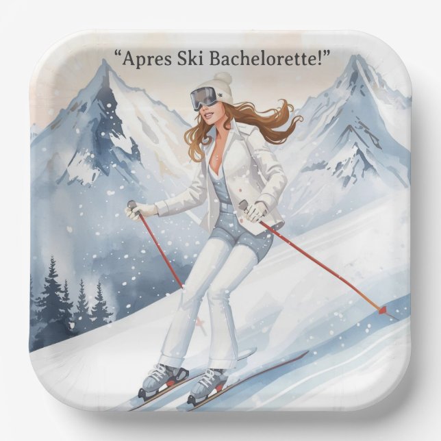 Ski Bachelorette Weekend Bride on the Slopes Paper Plate (Front)