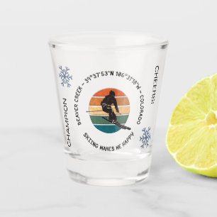 Ski Beaver Creek, Colorado - Man Skier, Black Text Shot Glass
