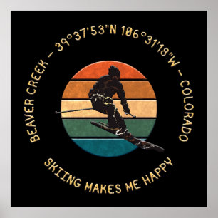 Ski Beaver Creek, Colorado - Man Skier Yellow Text Poster