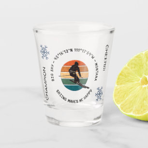 Ski Big Sky, Montana - Man Skier, Black Text Shot Glass