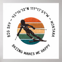 Ski Big Sky, Montana - Woman Skier, Black Text