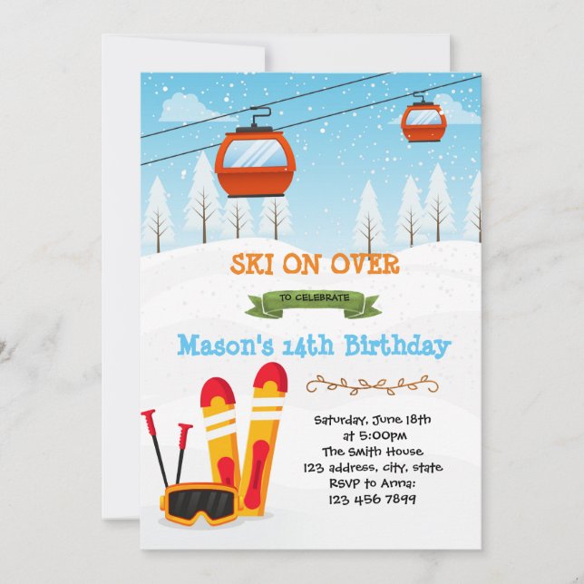 Ski birthday party invitation (Front)