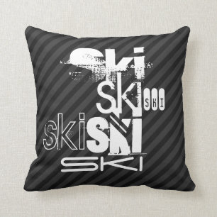 Ski; Black & Dark Grey Stripes Cushion